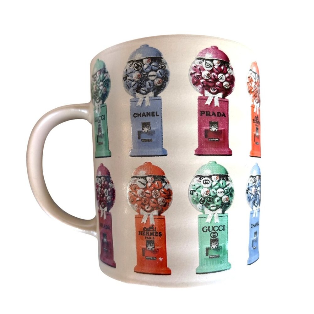 Gucci Chanel Prada Hermes Gumball Mug Amanda Greenwood Art Luxury Brands‎ Coffee